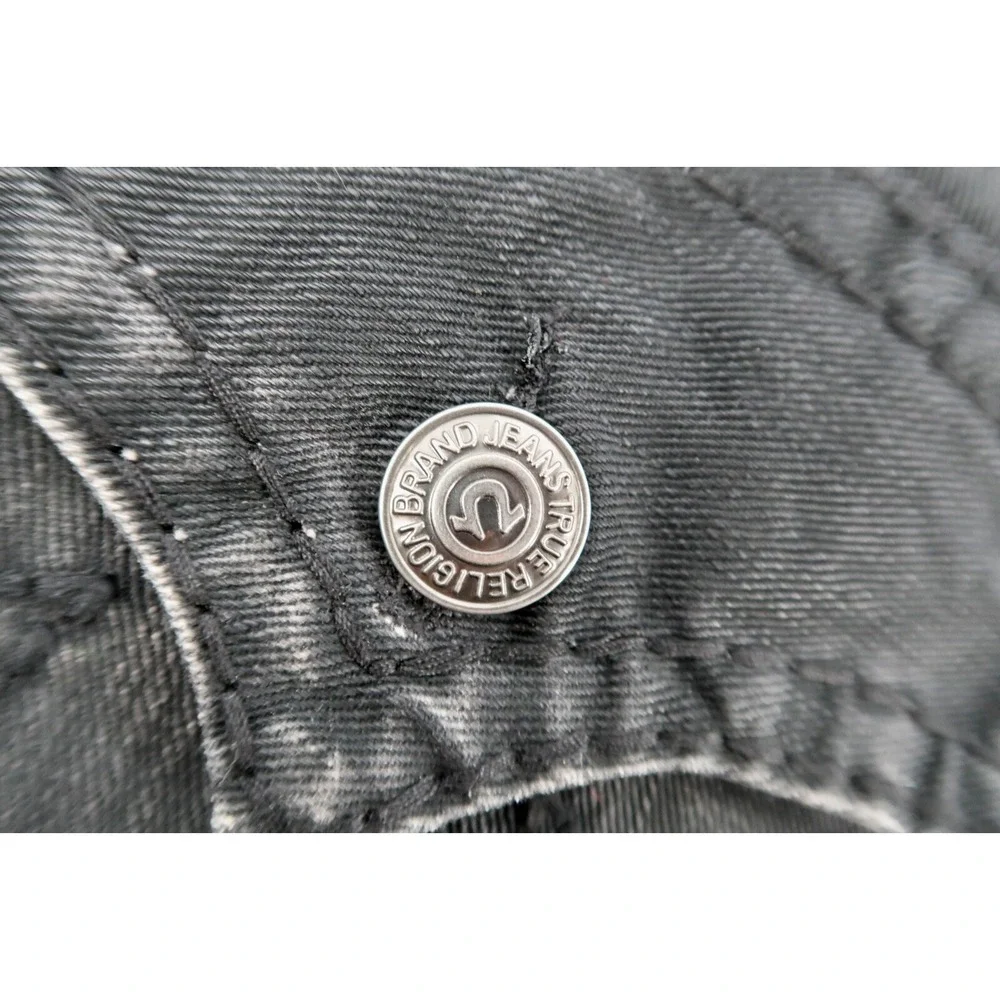 True Religion Mens 38 Black Acid Wash Straight Leg Jeans‎ USA Made Size 38x35